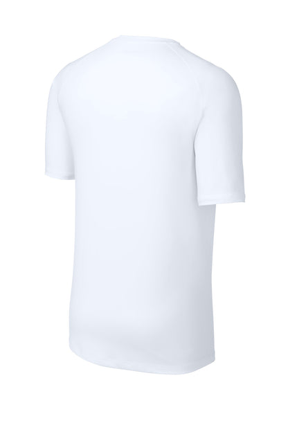 Rear View of White Sport-Tek PosiCharge Compression 1/2-Sleeve Tee ST120 plain