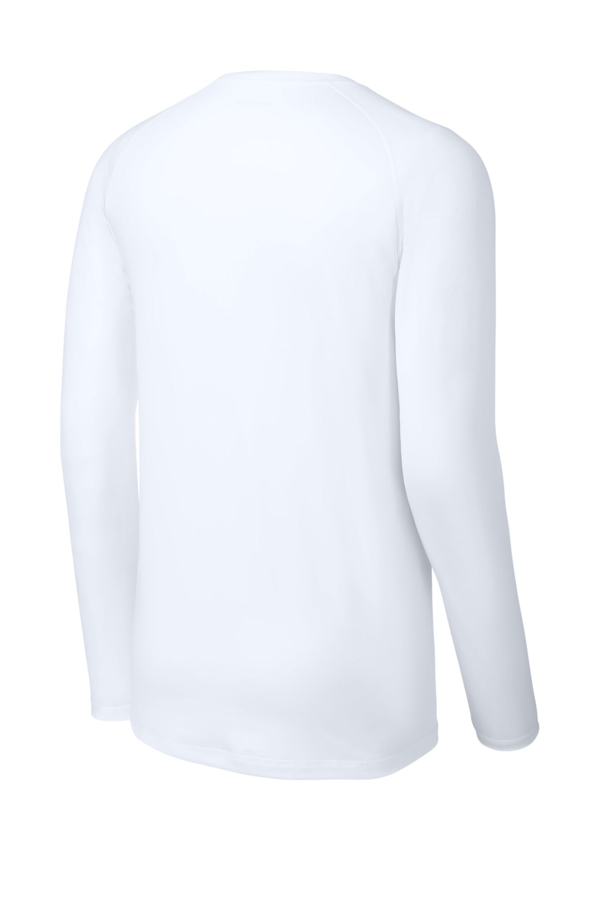 Rear View of White Sport-Tek PosiCharge Compression Long Sleeve Tee ST120LS plain