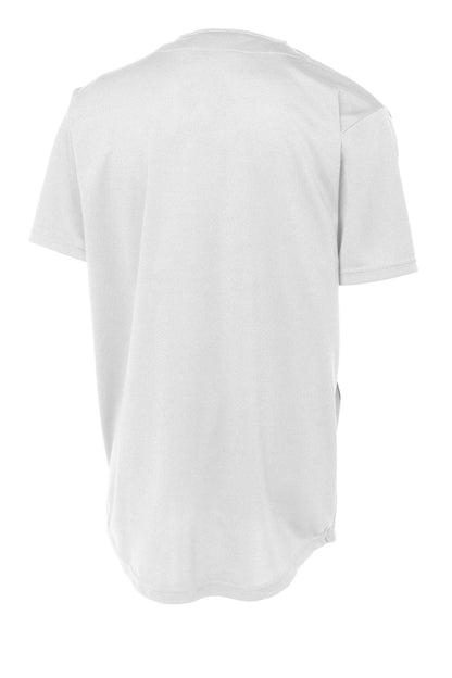 Rear View of White Sport-Tek PosiCharge Tough Mesh Full-Button Jersey. ST220 plain