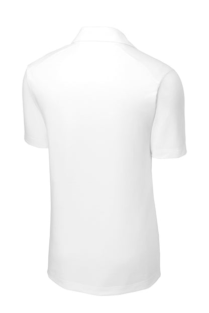 Rear View of White Sport-Tek PosiCharge Tri-Blend Wicking Polo. ST405 plain