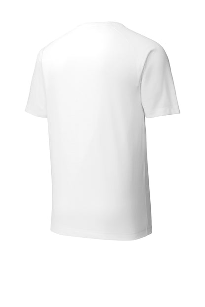 Rear View of White Sport-Tek PosiCharge Tri-Blend Wicking Raglan Tee. ST400 plain