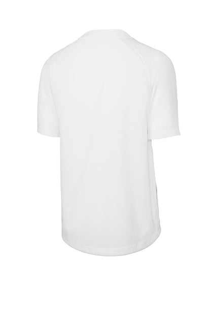 Rear View of White Sport-Tek Repeat 1/2-Zip Short Sleeve Jacket JST489 plain