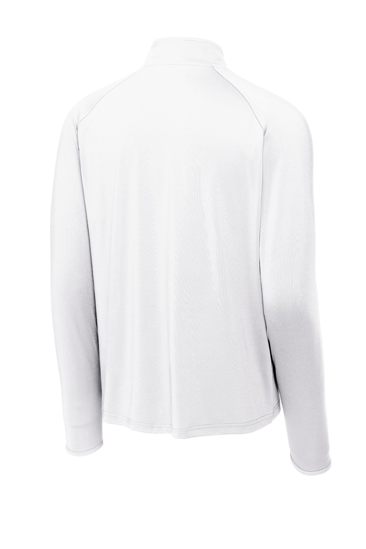 Rear View of White Sport-Tek Sport-Wick Stretch 1/4-Zip Pullover. ST850 plain