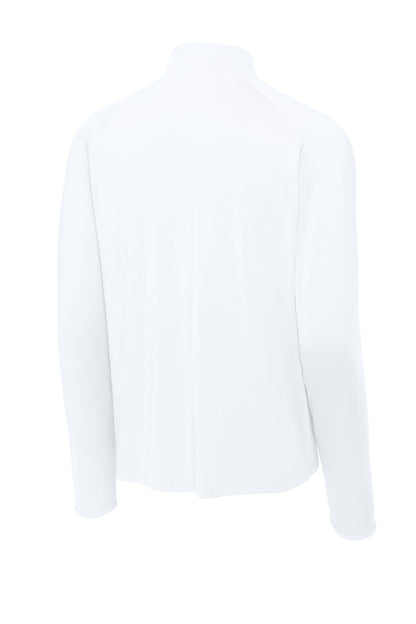 Rear View of White Sport-Tek Sport-Wick Stretch 1/4-Zip Pullover. ST850