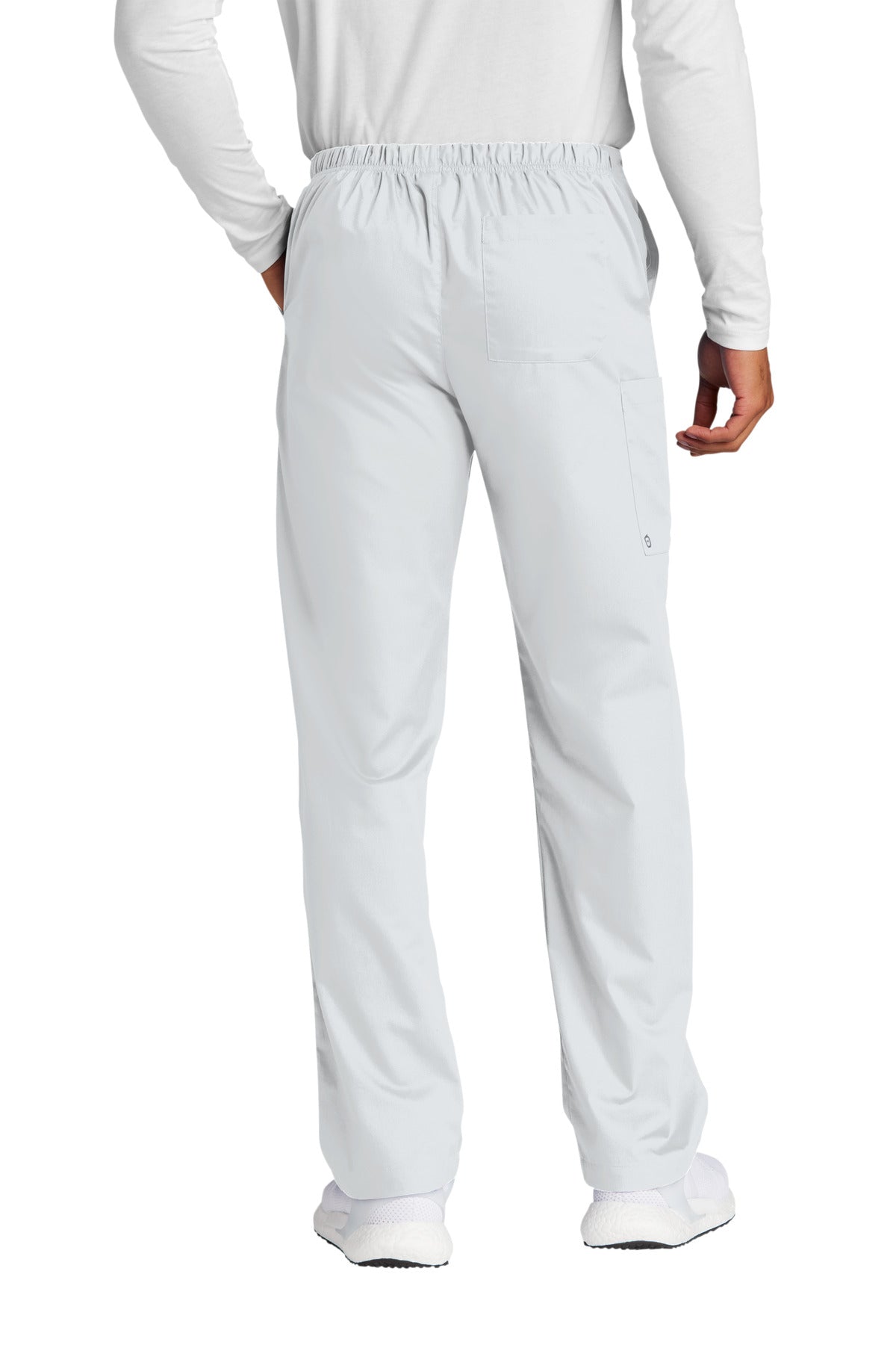 Rear View of White Wink Unisex Tall WorkFlex Cargo Pant WW3150T plain