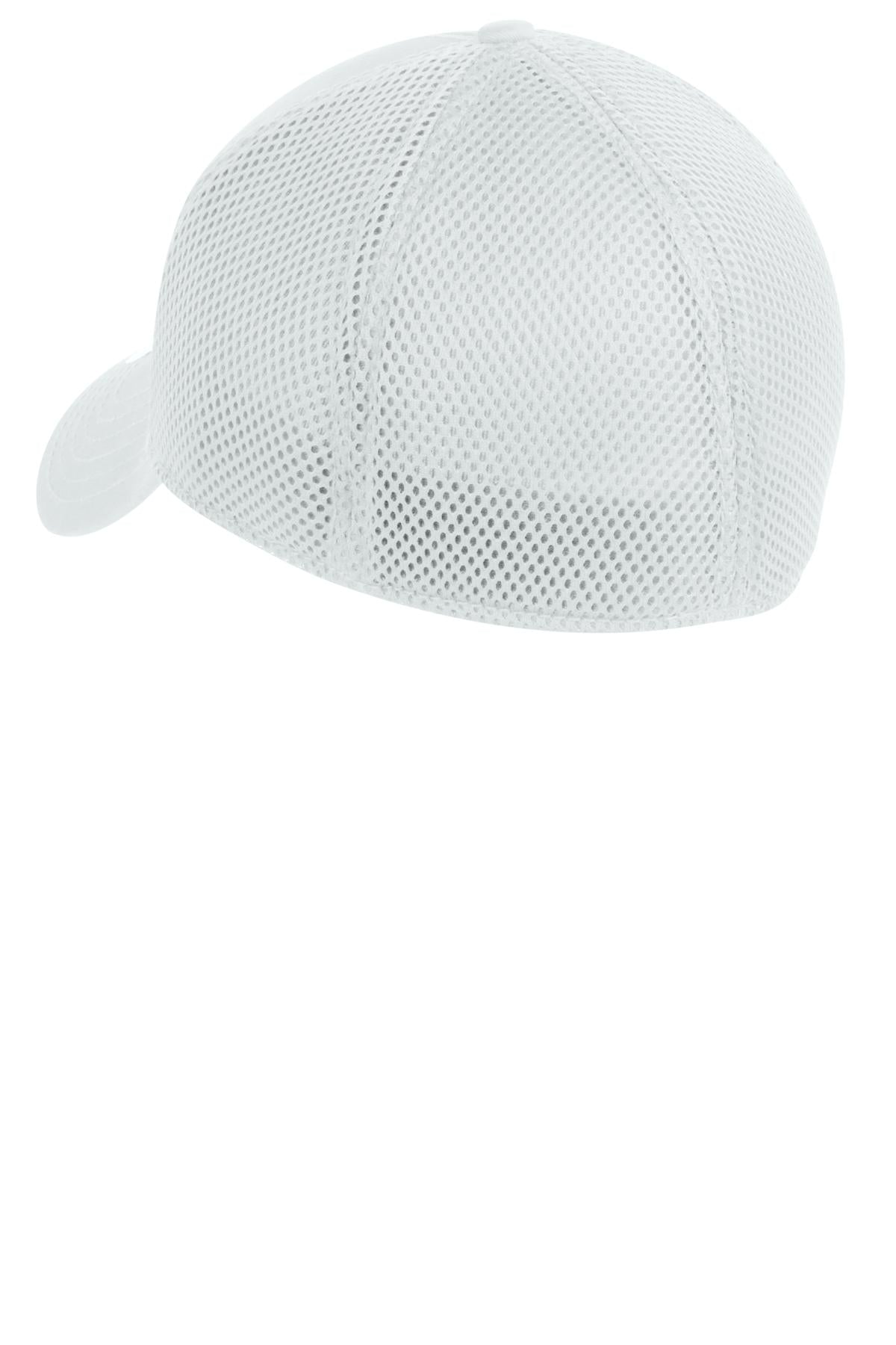 Rear View of White/White New Era - Stretch Mesh Cap. NE1020 plain