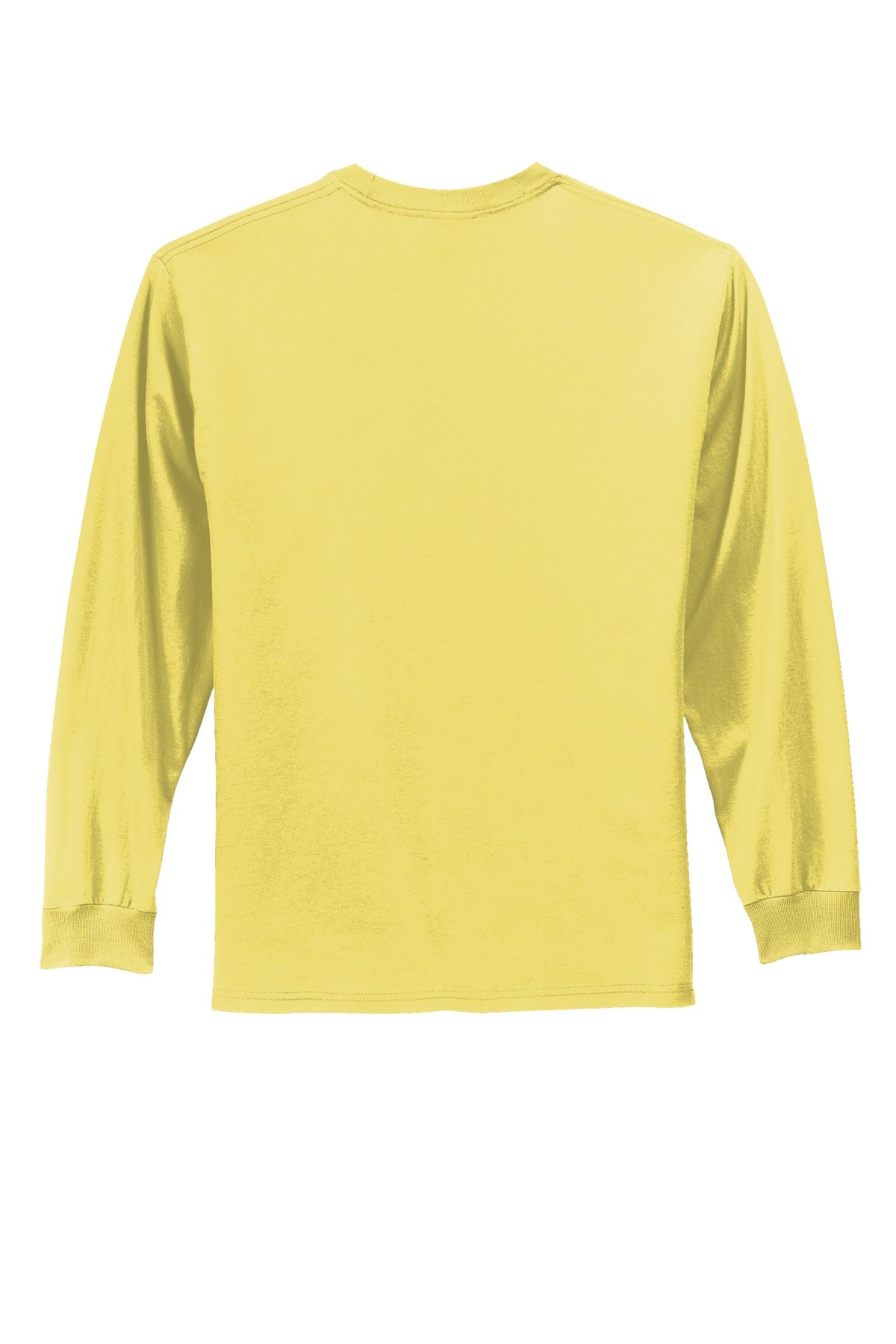 Rear View of Yellow Port & Co Long Sleeve Essential Tee. PC61LS plain
