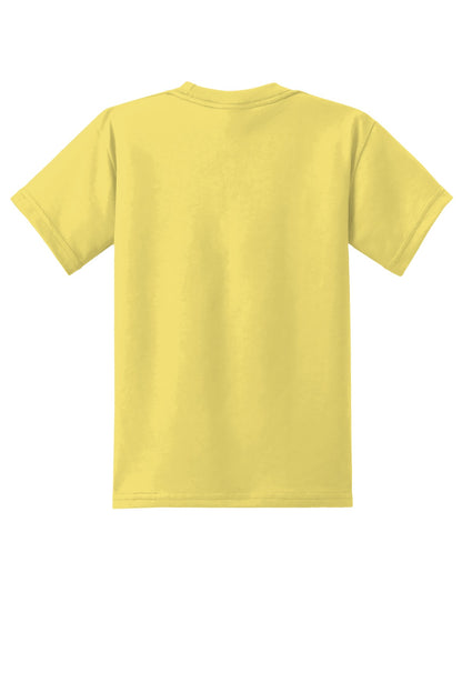 Rear View of Yellow Port & Co Youth Core Blend Tee. PC55Y plain