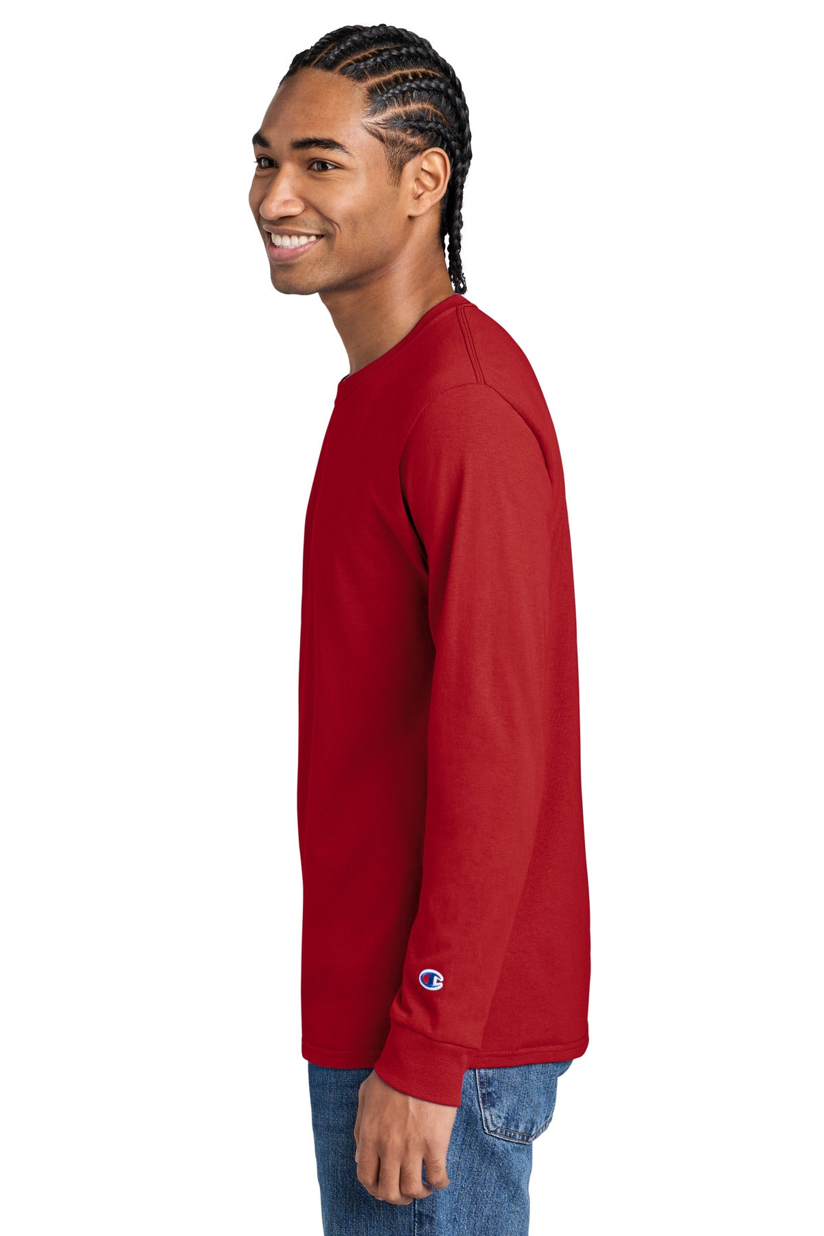 Red Champion Heritage 5.2-Oz Jersey Long Sleeve Tee CC8C plain