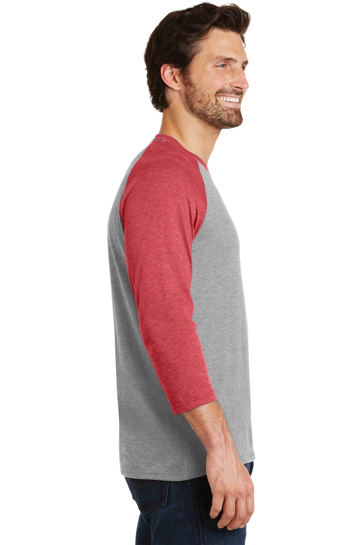 Red Fr/Grey Fr District Perfect Tri 3/4-Sleeve Raglan. DM136 plain