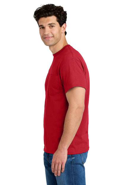 Red Gildan - DryBlend 50 Cotton/50 Poly Pocket T-Shirt. 8300 plain