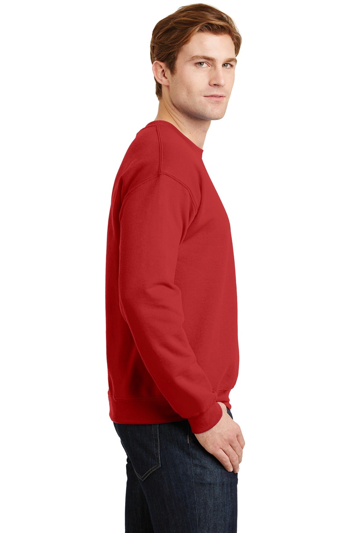 Red Gildan Heavy Blend Crewneck Sweatshirt. 18000 plain