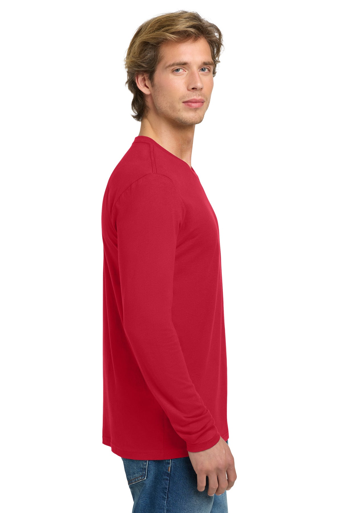 Red Next Level Apparel Cotton Long Sleeve Tee. NL3601 plain