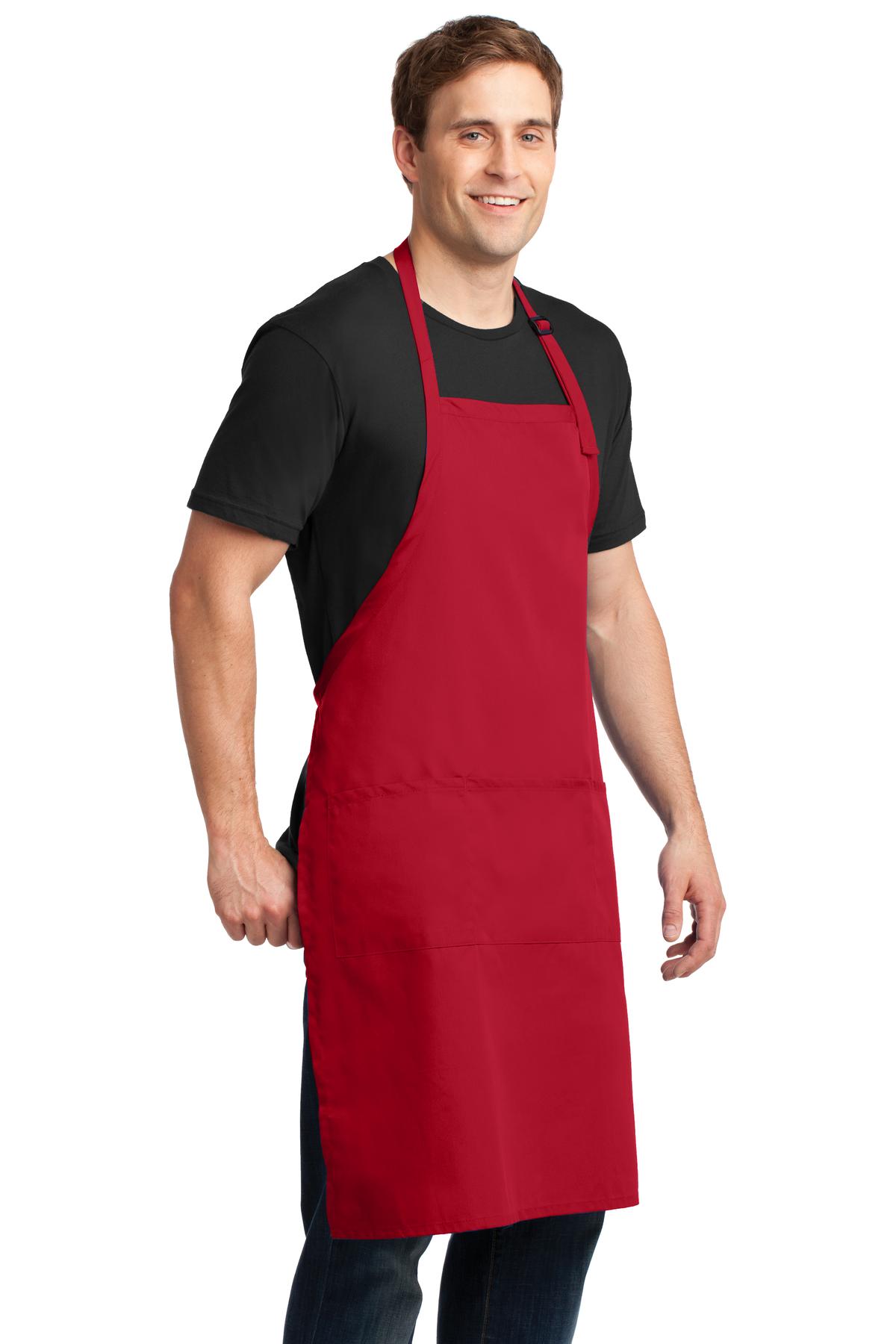 Red Port Authority Easy Care Extra Long Bib Apron with Stain Release. A700 plain