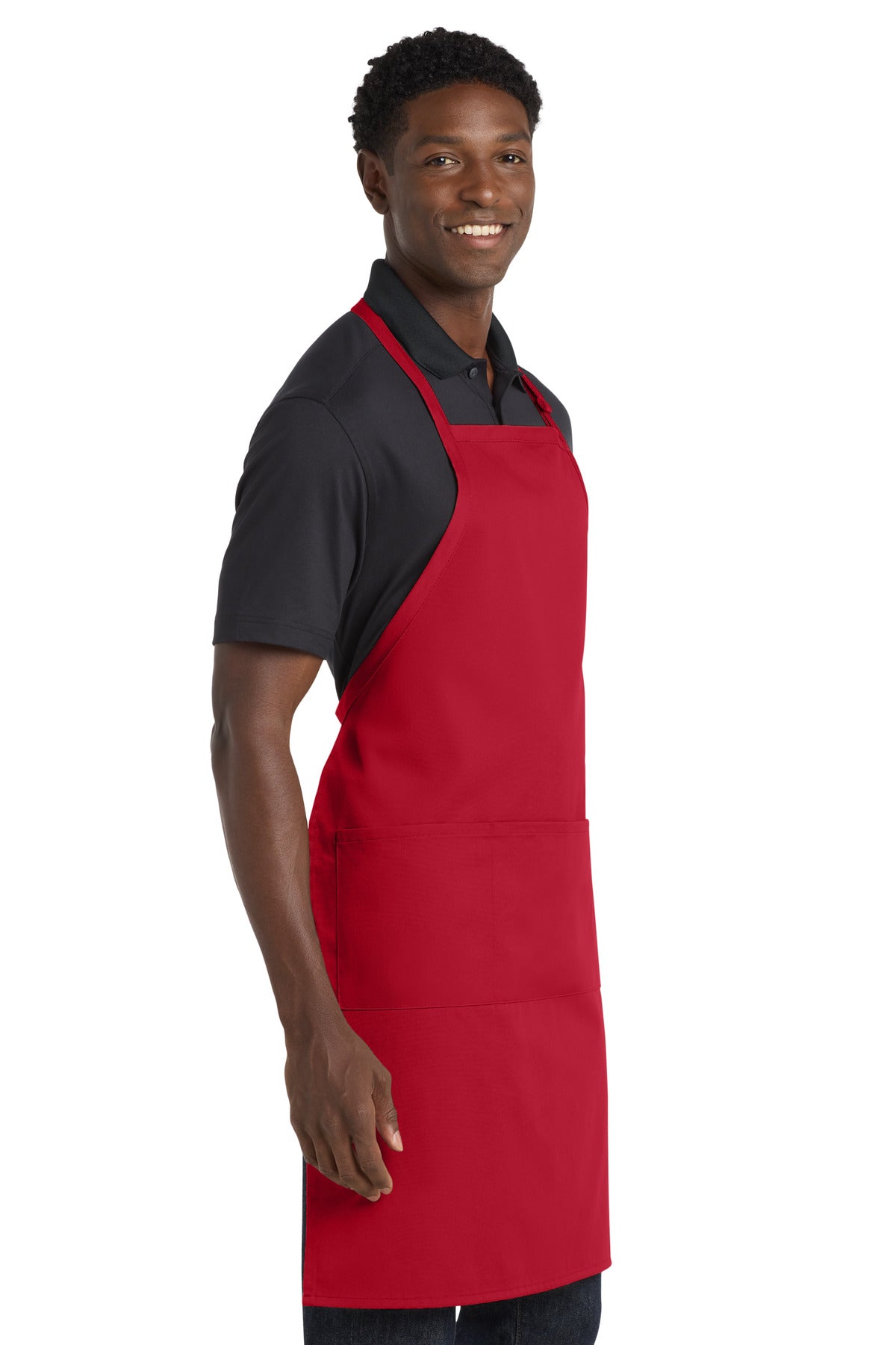 Red Port Authority Easy Care Extra Long Bib Apron with Stain Release. A700
