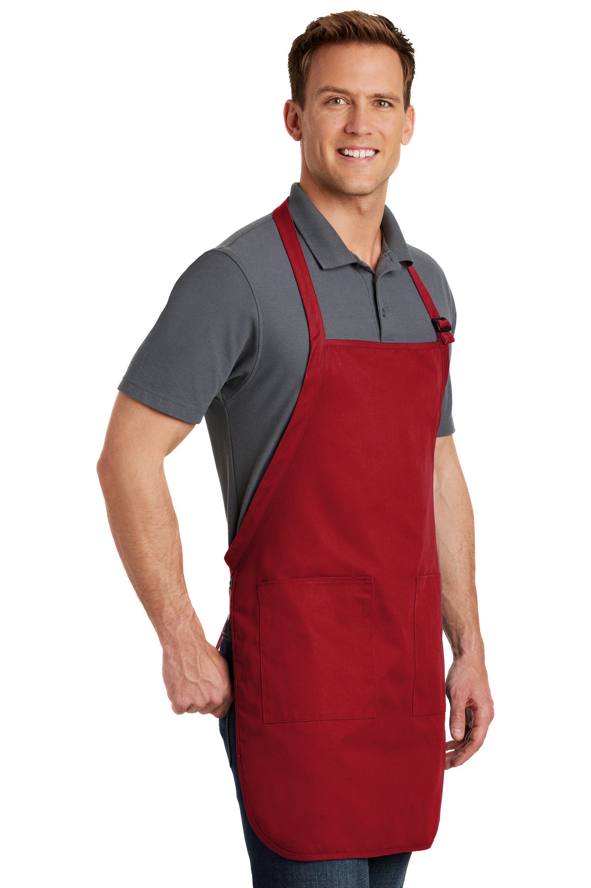 Red Port Authority Full-Length Apron with Pockets. A500 plain