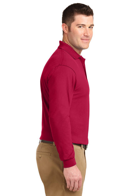 Red Port Authority Silk Touch Long Sleeve Polo. K500LS plain