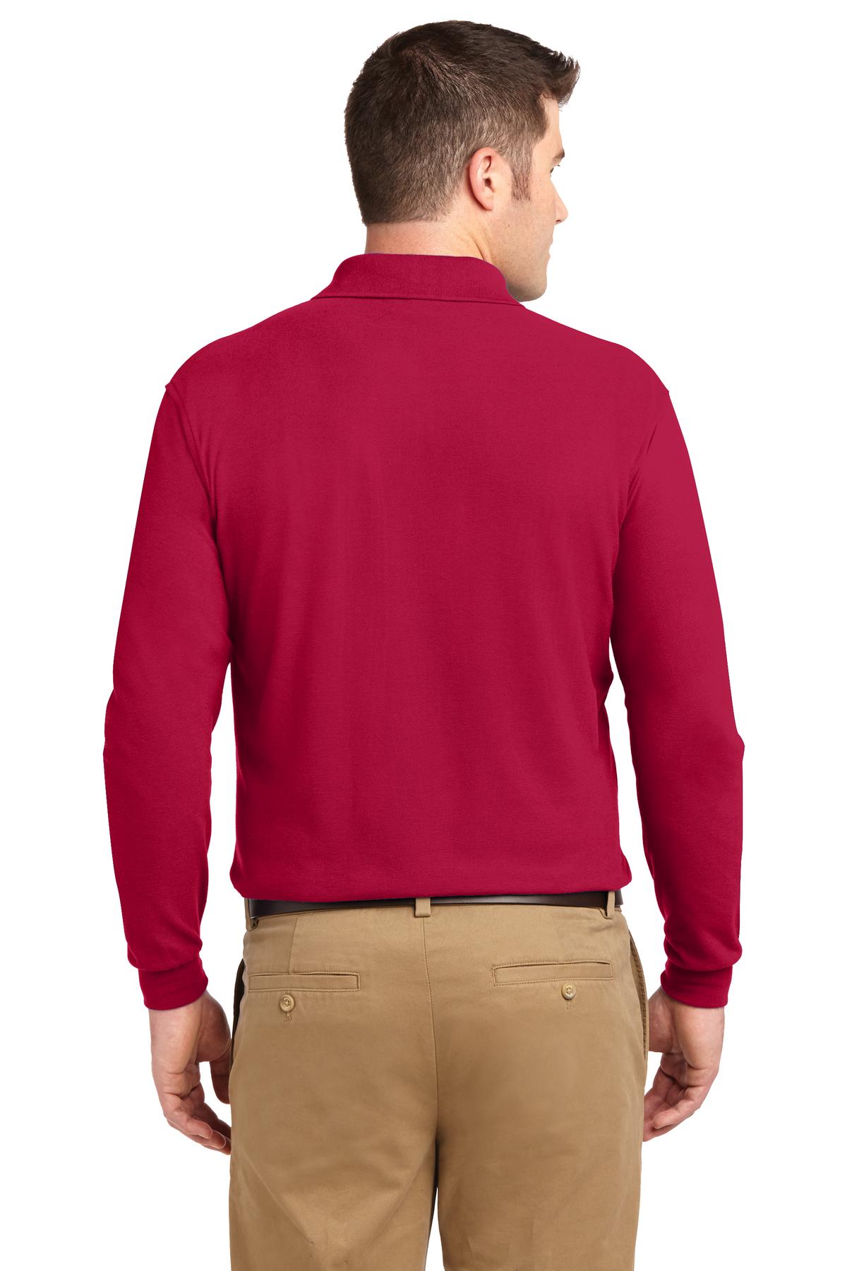 Red Port Authority Silk Touch Long Sleeve Polo. K500LS plain