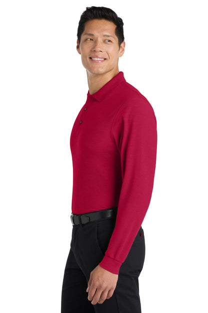 Red Port Authority Silk Touch Long Sleeve Polo. K500LS