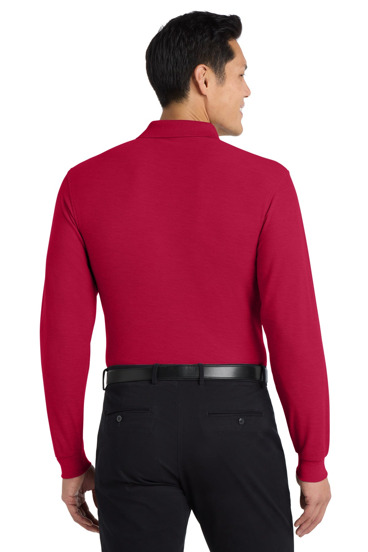 Red Port Authority Silk Touch Long Sleeve Polo. K500LS