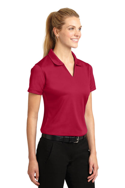 Red Sport-Tek Women's Dri-Mesh V-Neck Polo. L469 plain