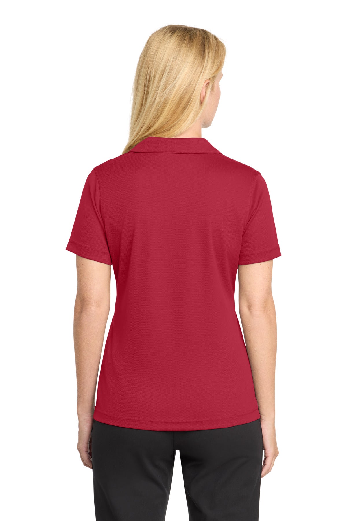 Red Sport-Tek Women's Dri-Mesh V-Neck Polo. L469 plain
