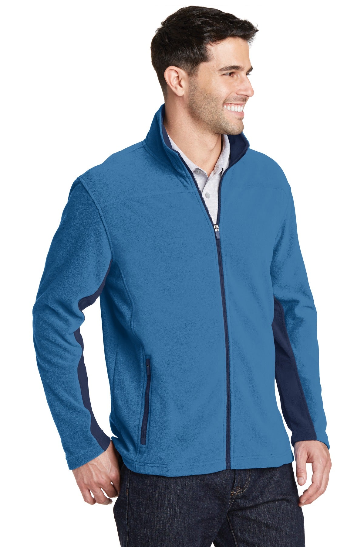 Regal Bl/DB Ny Port Authority Summit Fleece Full-Zip Jacket. F233 plain