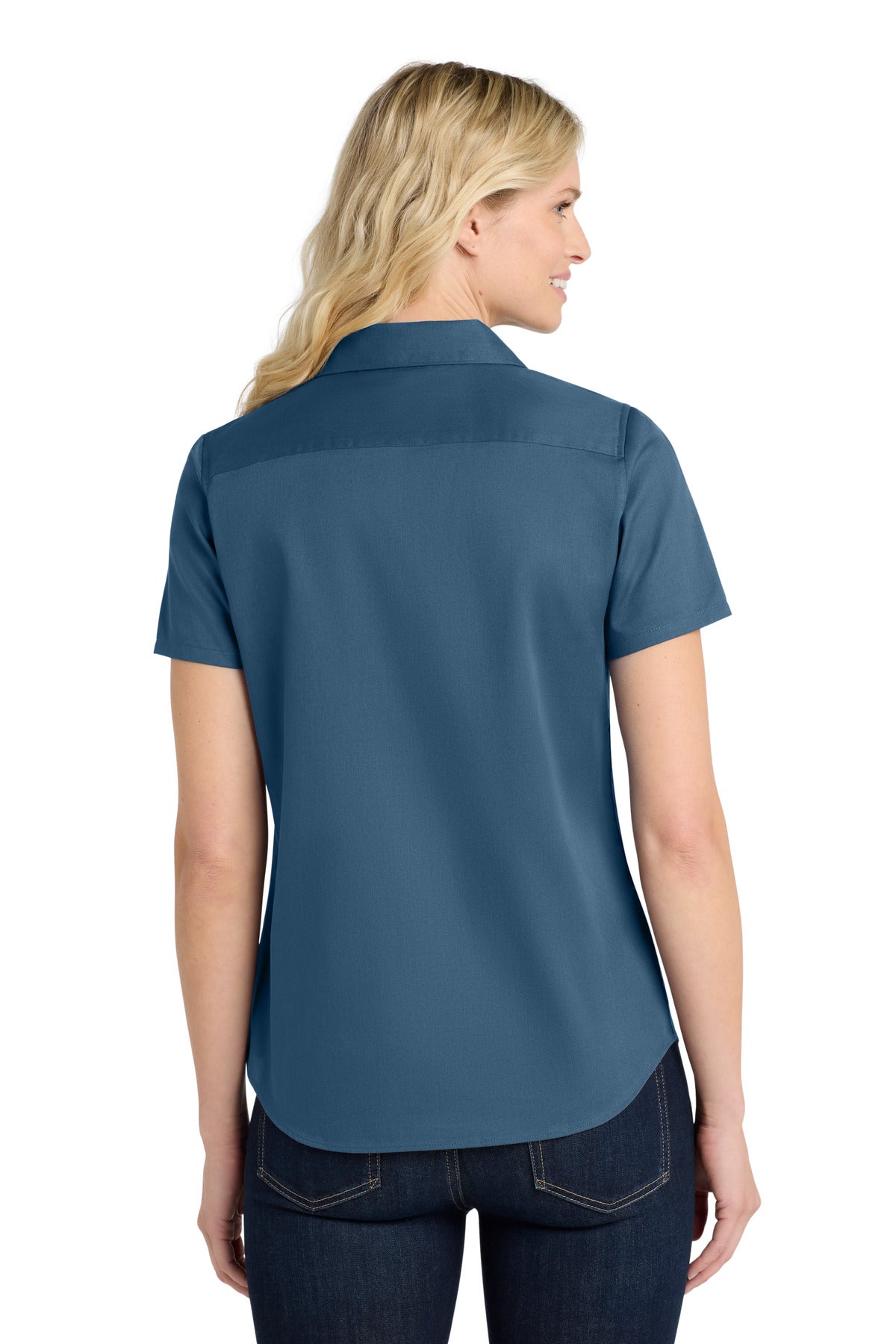 RgttaBlue Port Authority Women's Short Sleeve SuperPro React Twill Shirt. LW809 plain