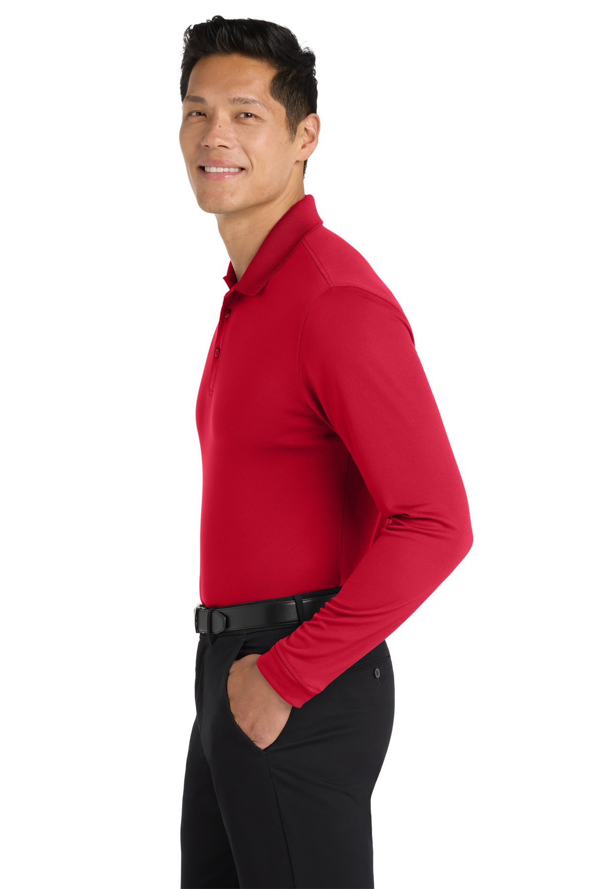 Rich Red Port Authority Dry Zone UV Micro-Mesh Long Sleeve Polo K110LS plain