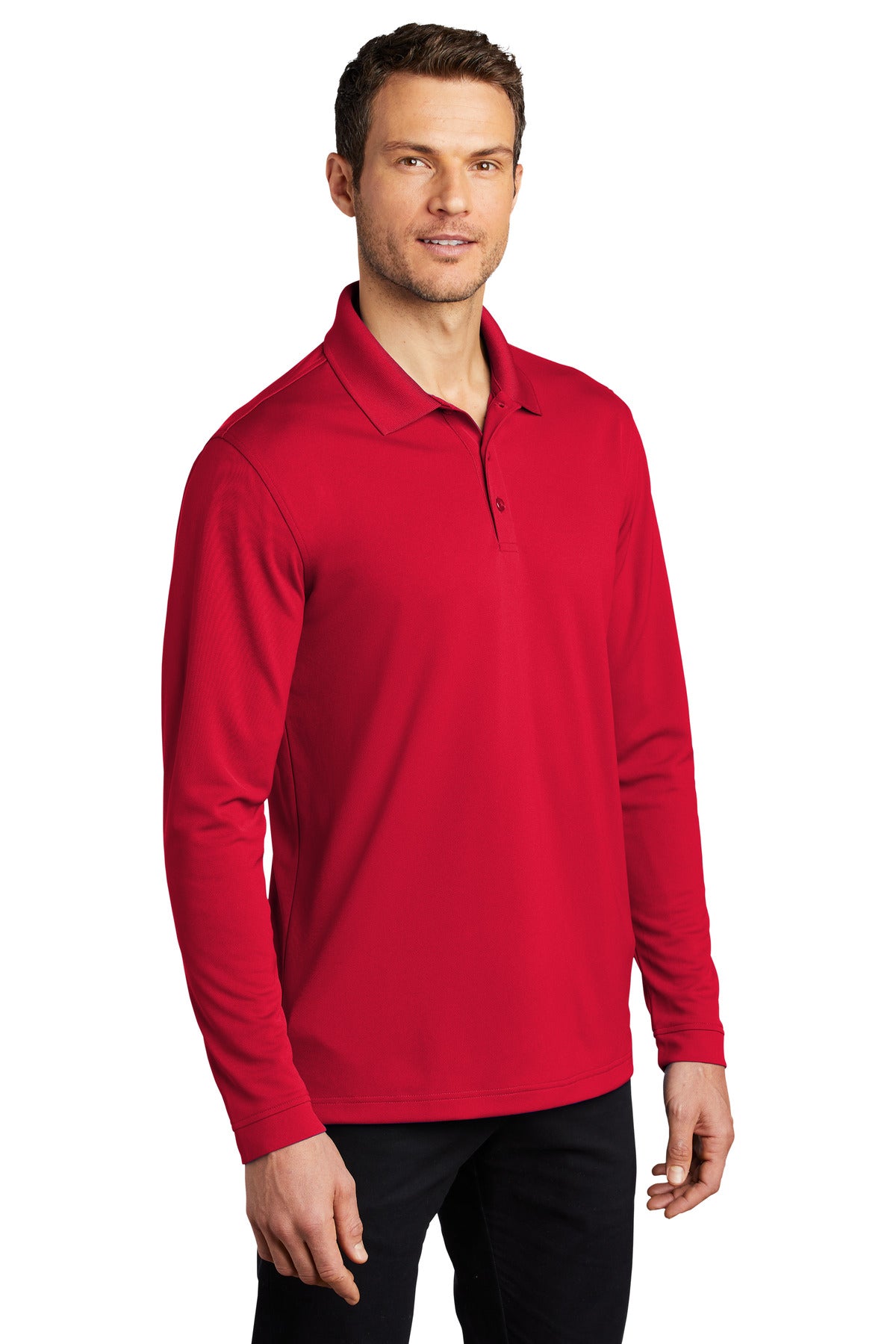 Rich Red Port Authority Dry Zone UV Micro-Mesh Long Sleeve Polo K110LS plain