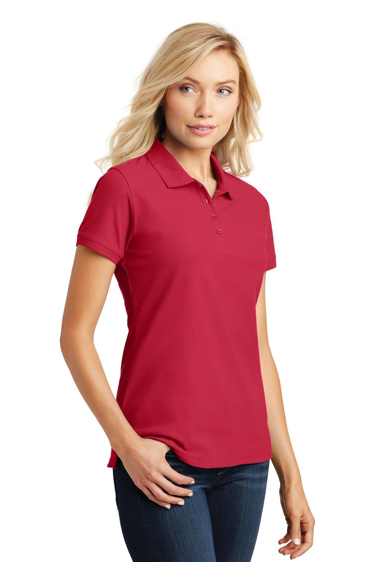 Rich Red Port Authority Women's Core Classic Pique Polo. L100 plain