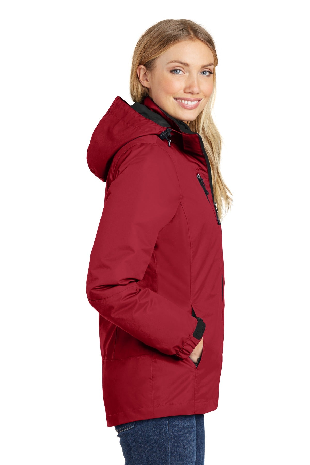 Rich Red/Black Port Authority Women's Vortex Waterproof 3-in-1 Jacket. L332 plain