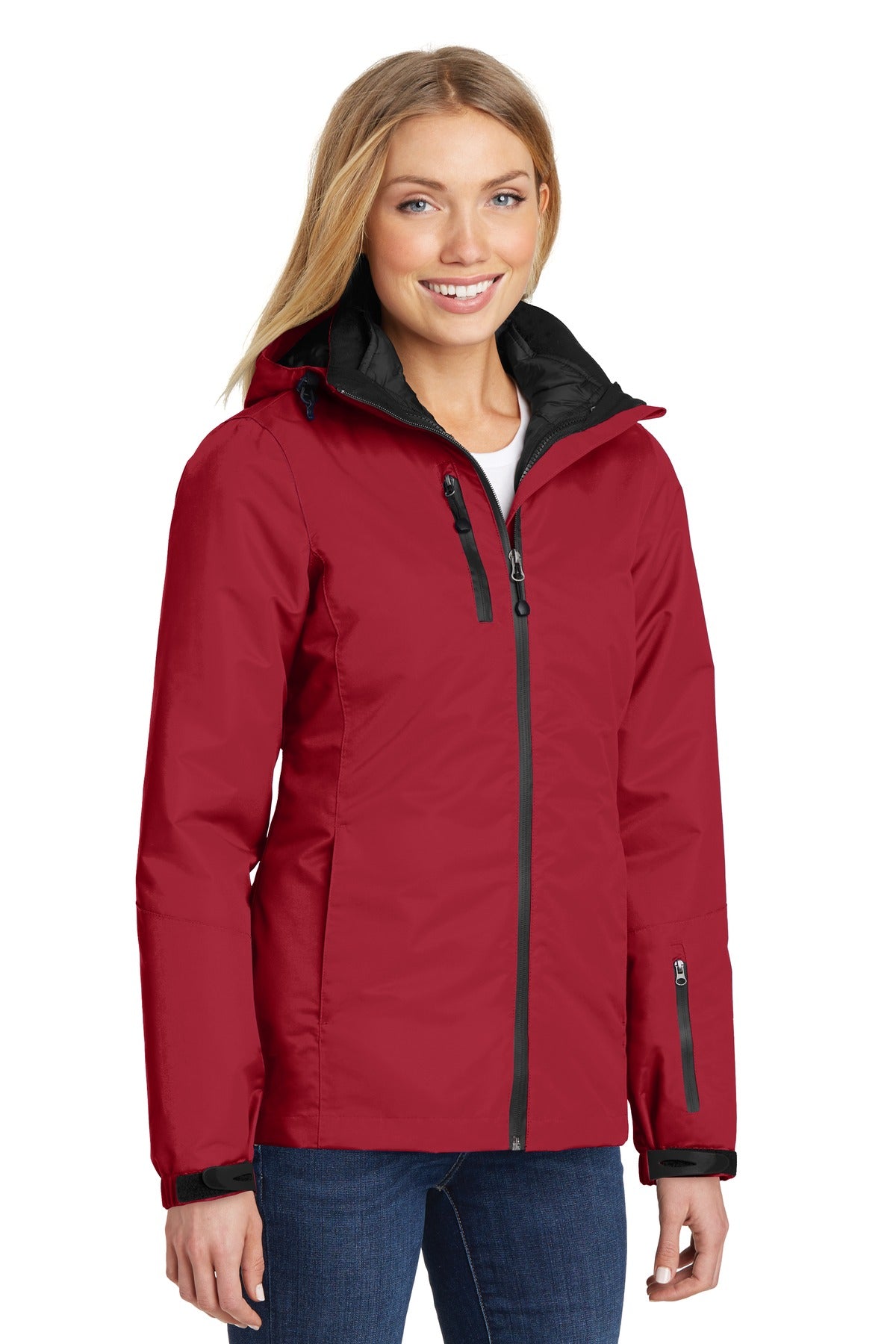 Rich Red/Black Port Authority Women's Vortex Waterproof 3-in-1 Jacket. L332 plain