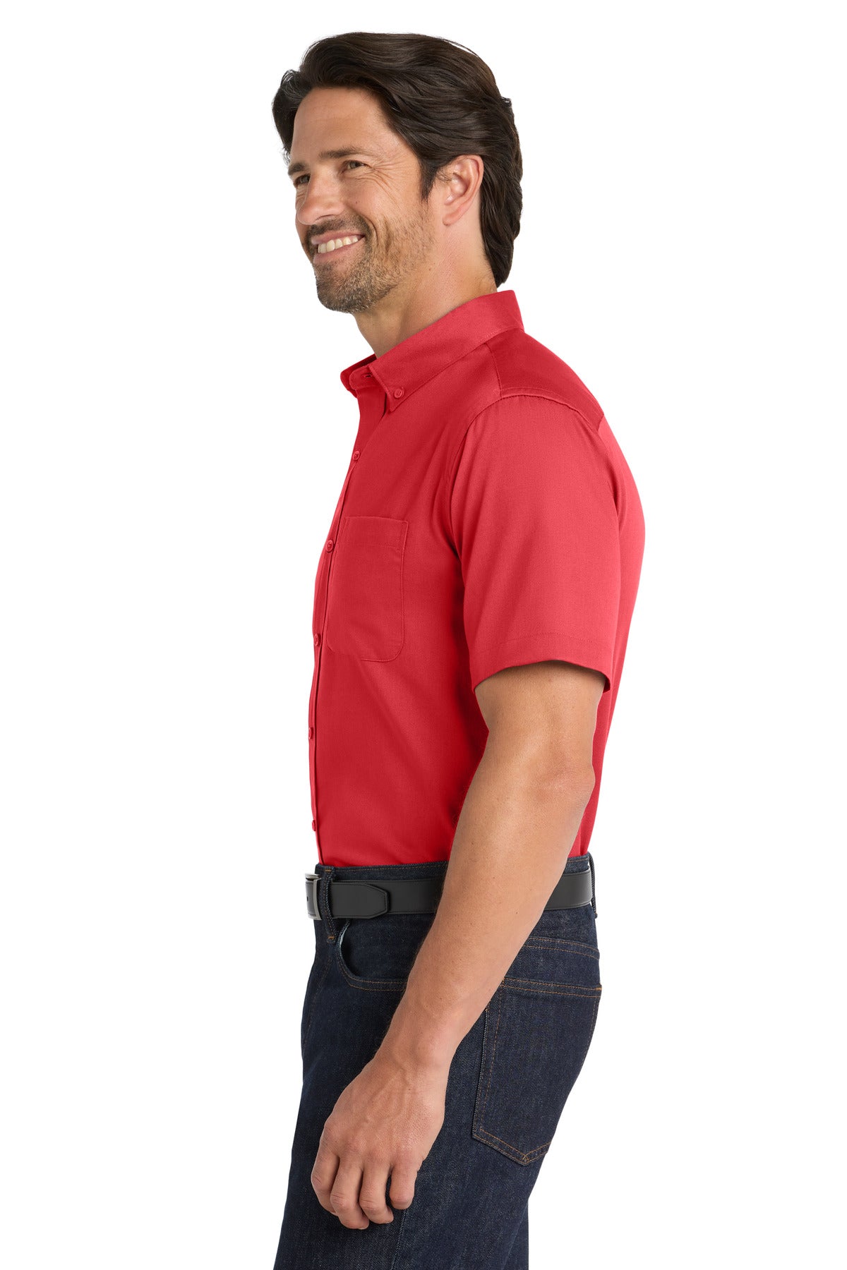 RichRed Port Authority Short Sleeve SuperPro React Twill Shirt. W809 plain