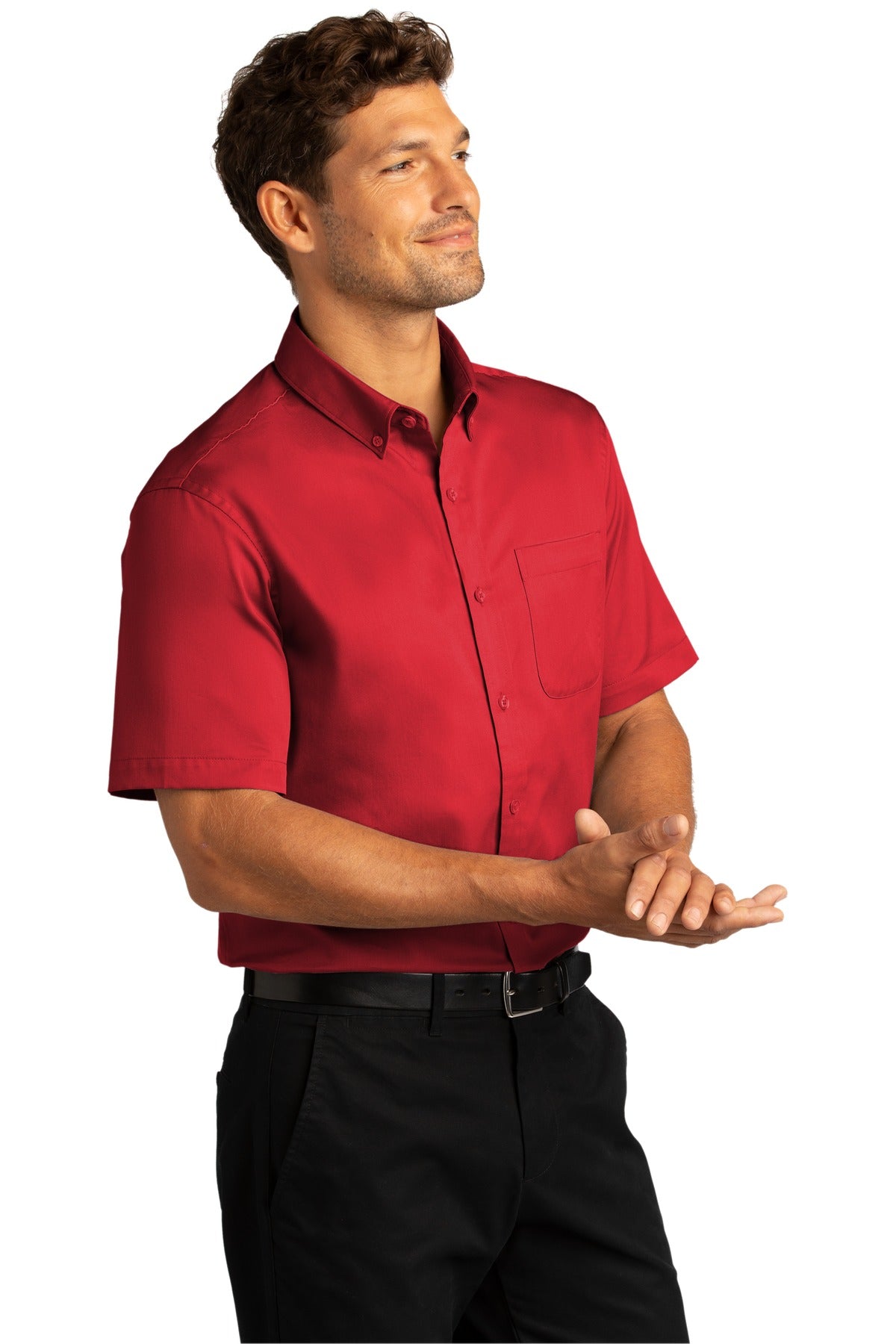 RichRed Port Authority Short Sleeve SuperPro React Twill Shirt. W809 plain