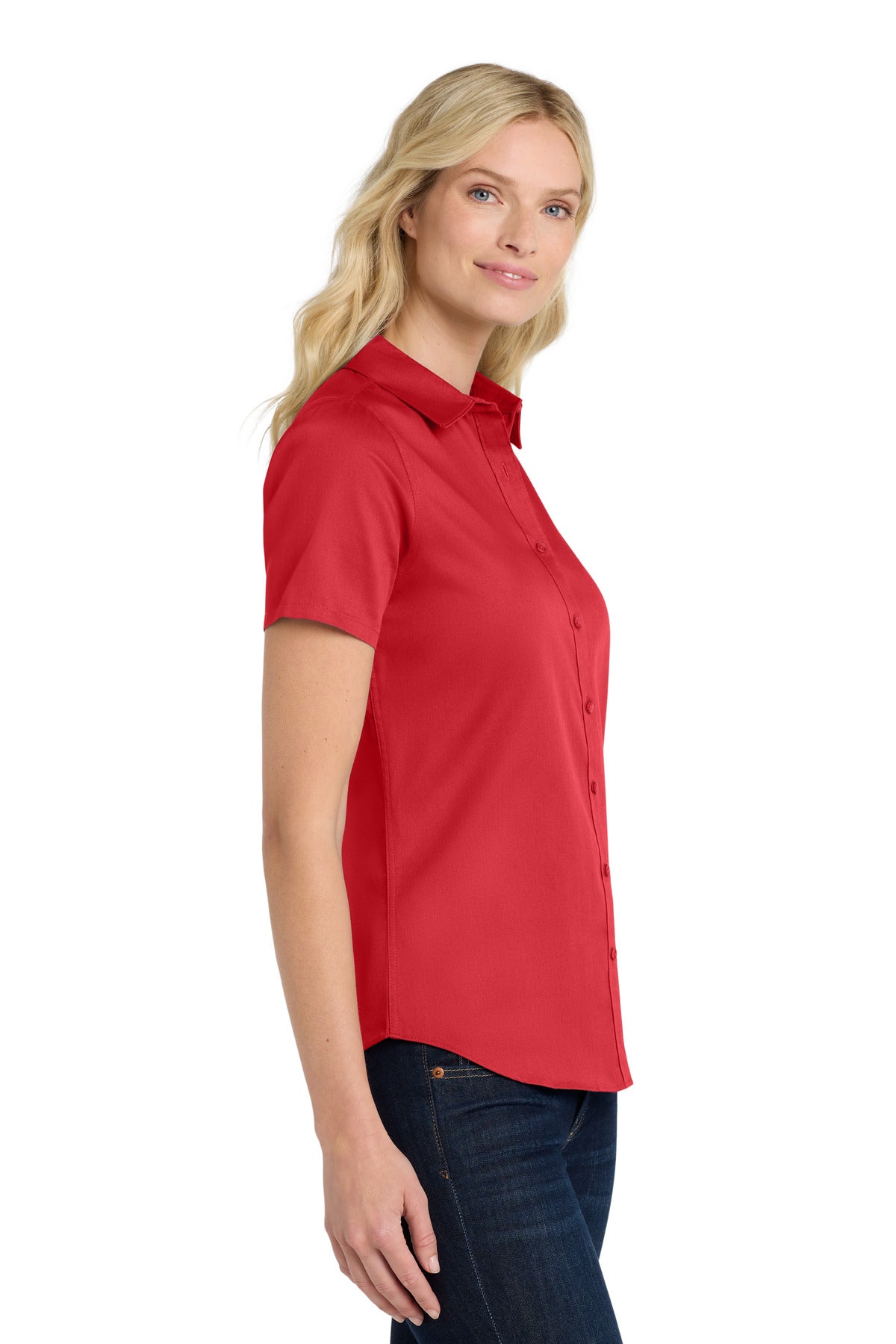 RichRed Port Authority Women's Short Sleeve SuperPro React Twill Shirt. LW809 plain