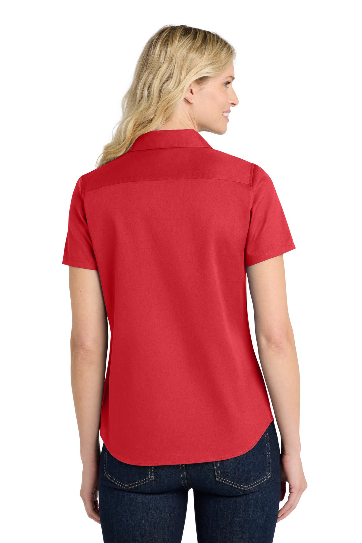 RichRed Port Authority Women's Short Sleeve SuperPro React Twill Shirt. LW809 plain