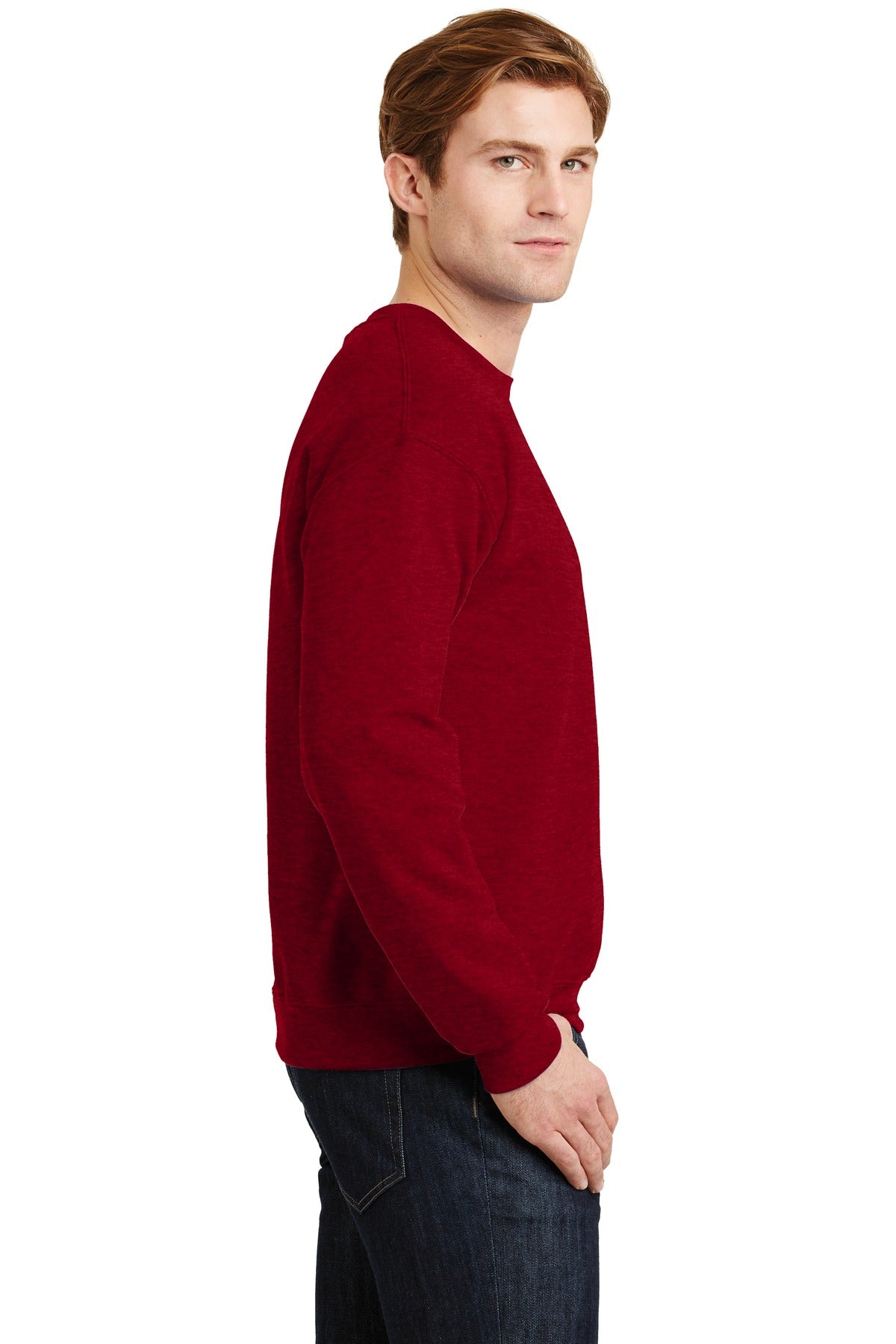 Right View of Antqu Chry Red Gildan Heavy Blend Crewneck Sweatshirt. 18000 plain