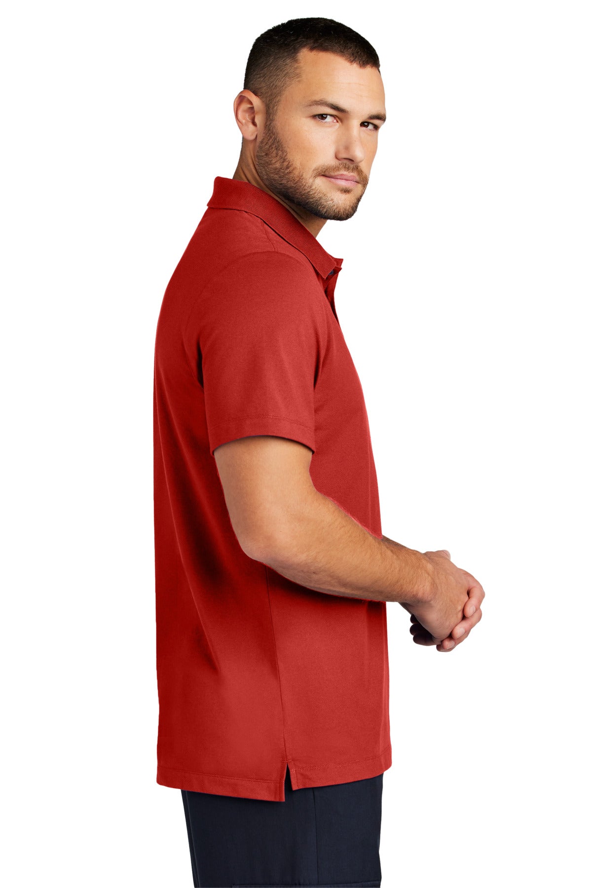 Right View of AppleRed Mercer+Mettle Stretch Pique Polo MM1004 plain