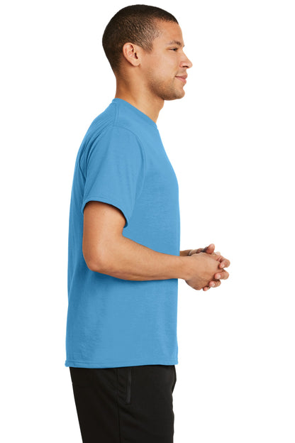 Right View of Aquatic Blue Port & Co Performance Blend Tee. PC381 plain