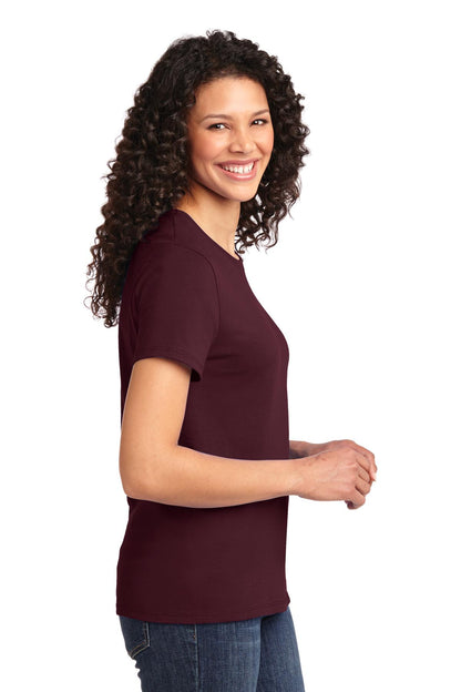 Right View of Ath Maroon Port & Co Women's Essential Tee. LPC61 plain