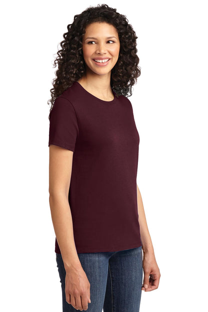 Right View of Ath Maroon Port & Co Women's Essential Tee. LPC61 plain