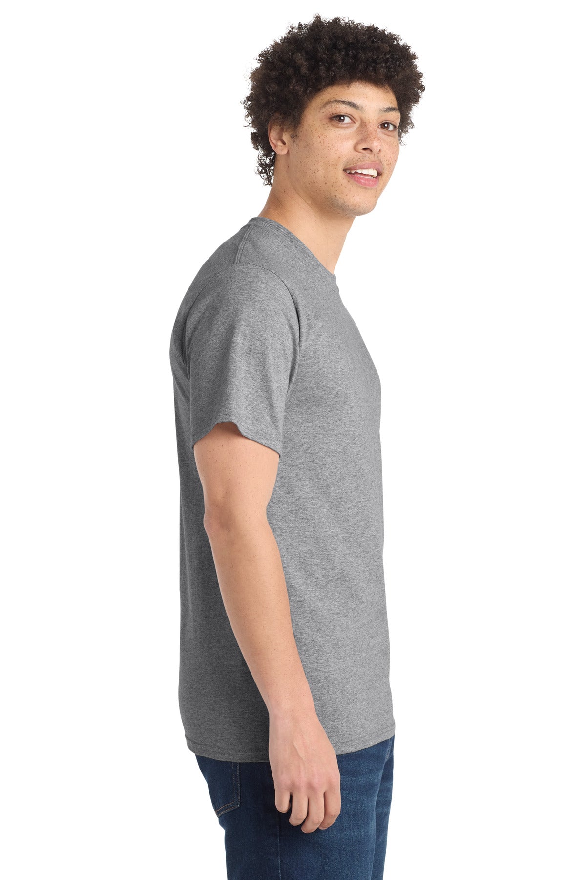 Right View of Athletic Hthr Port & Co Essential Tee. PC61 plain