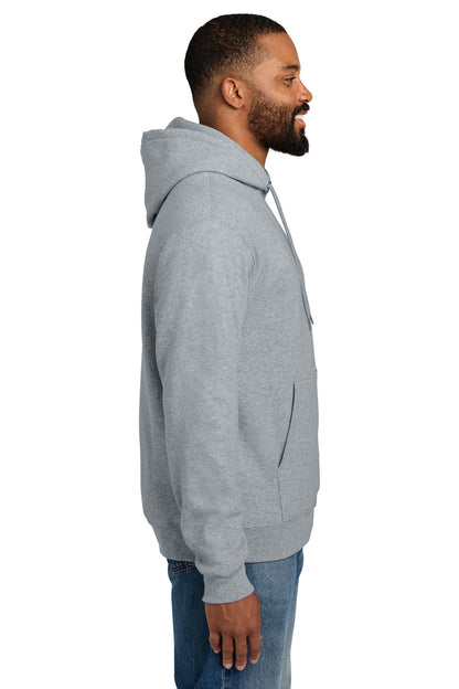Right View of Athletic Hthr Port & Co Tall Essential Fleece Pullover Hooded Sweatshirt. PC90HT plain