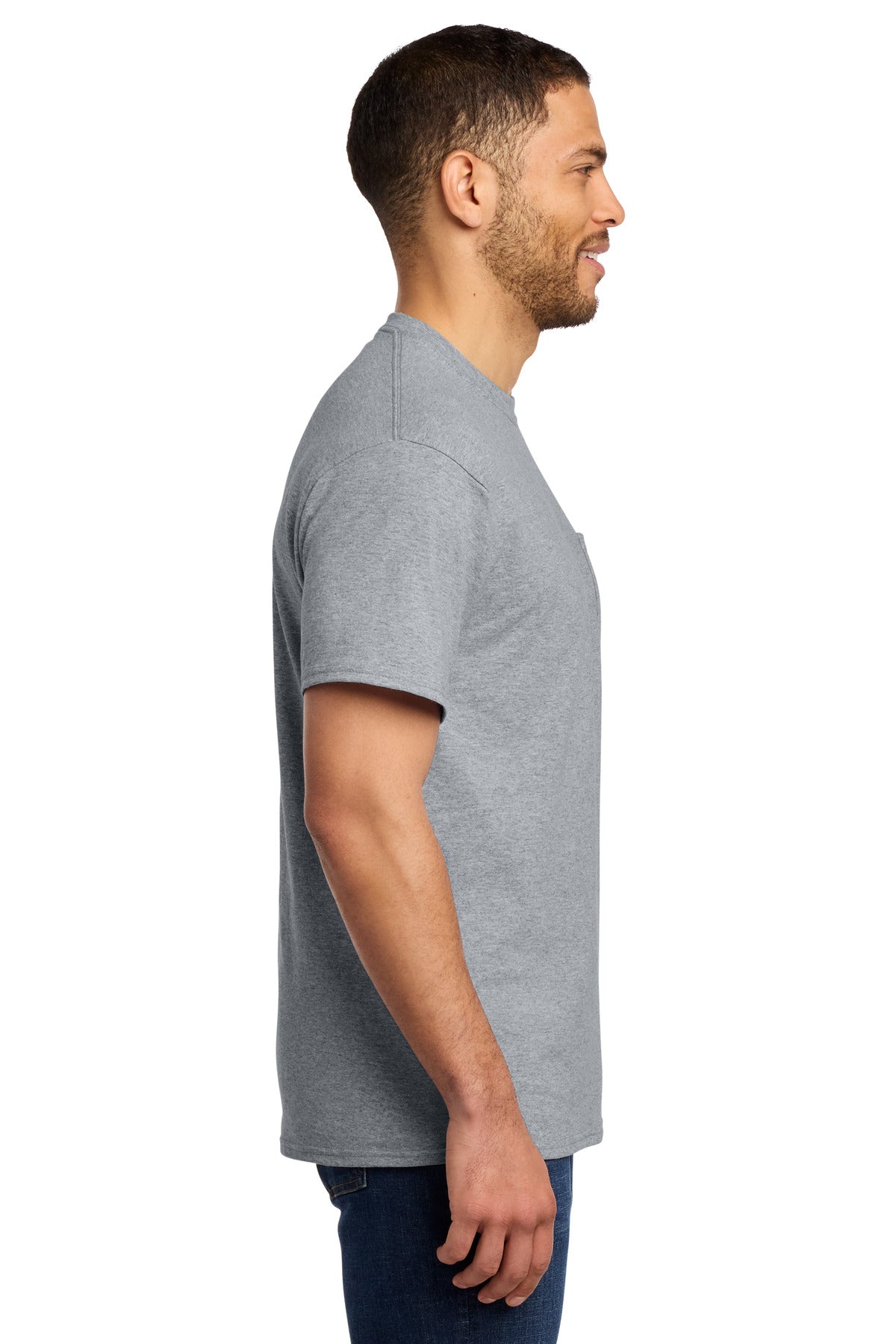Right View of Athletic Hthr Port & Co Tall Essential Pocket Tee. PC61PT plain