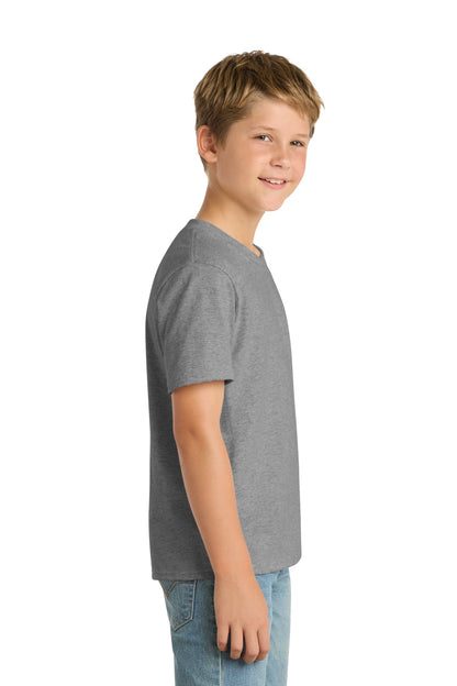 Right View of Athletic Hthr Port & Co Youth Core Blend Tee. PC55Y plain