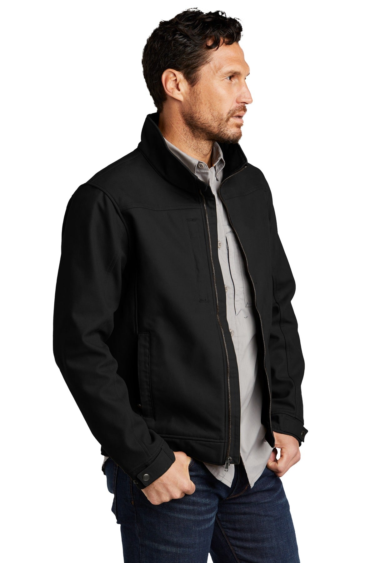 Right View of Black CornerStone Duck Bonded Soft Shell Jacket CSJ60 plain