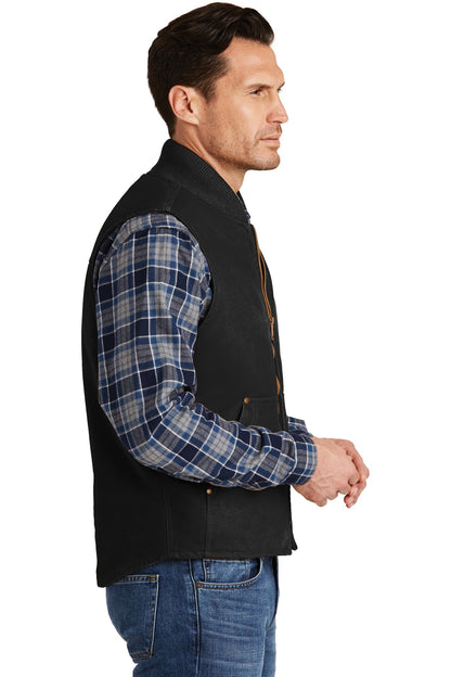 Right View of Black CornerStone Washed Duck Cloth Vest. CSV40 plain