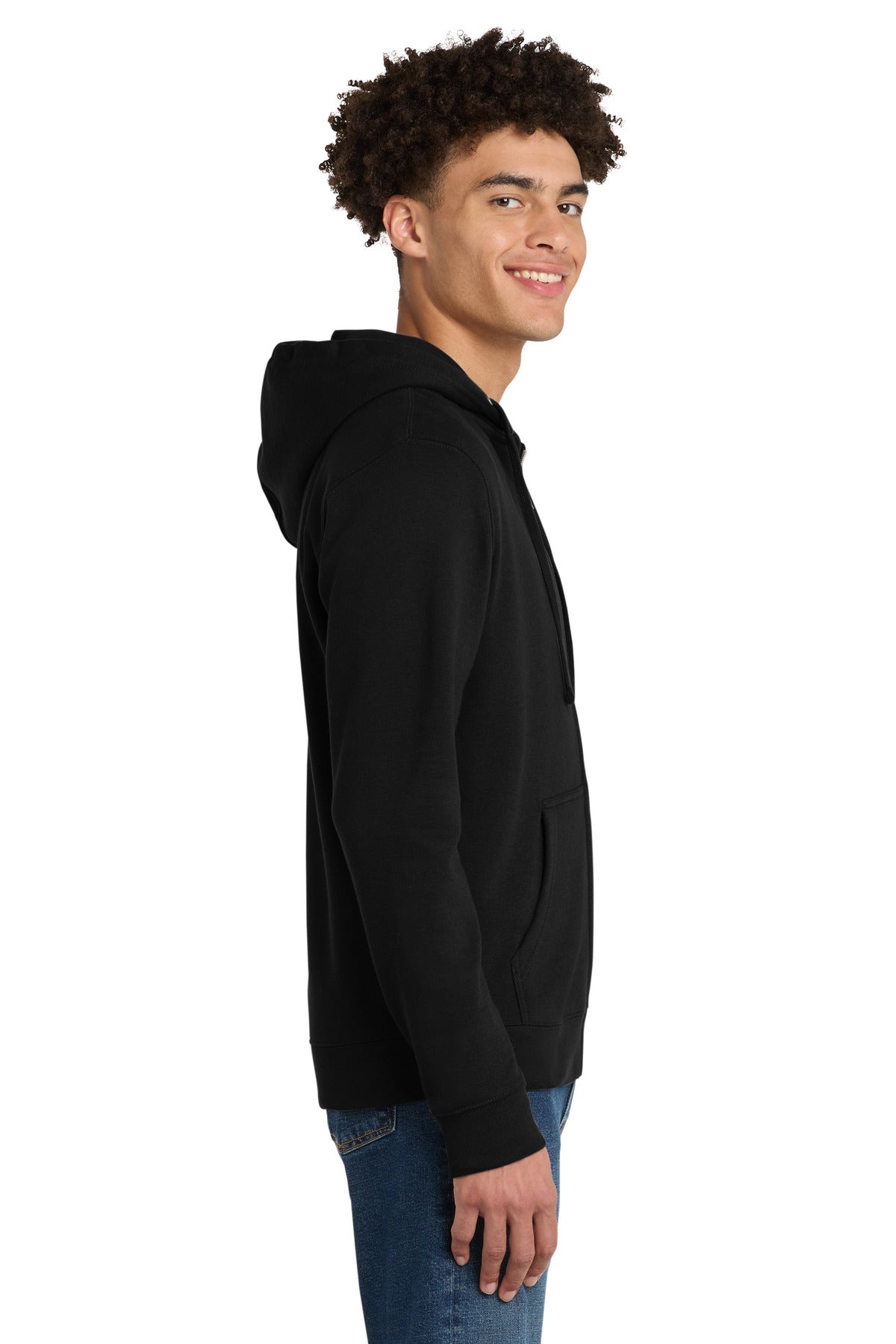 Right View of Black District V.I.T. Fleece Full-Zip Hoodie DT6102 plain
