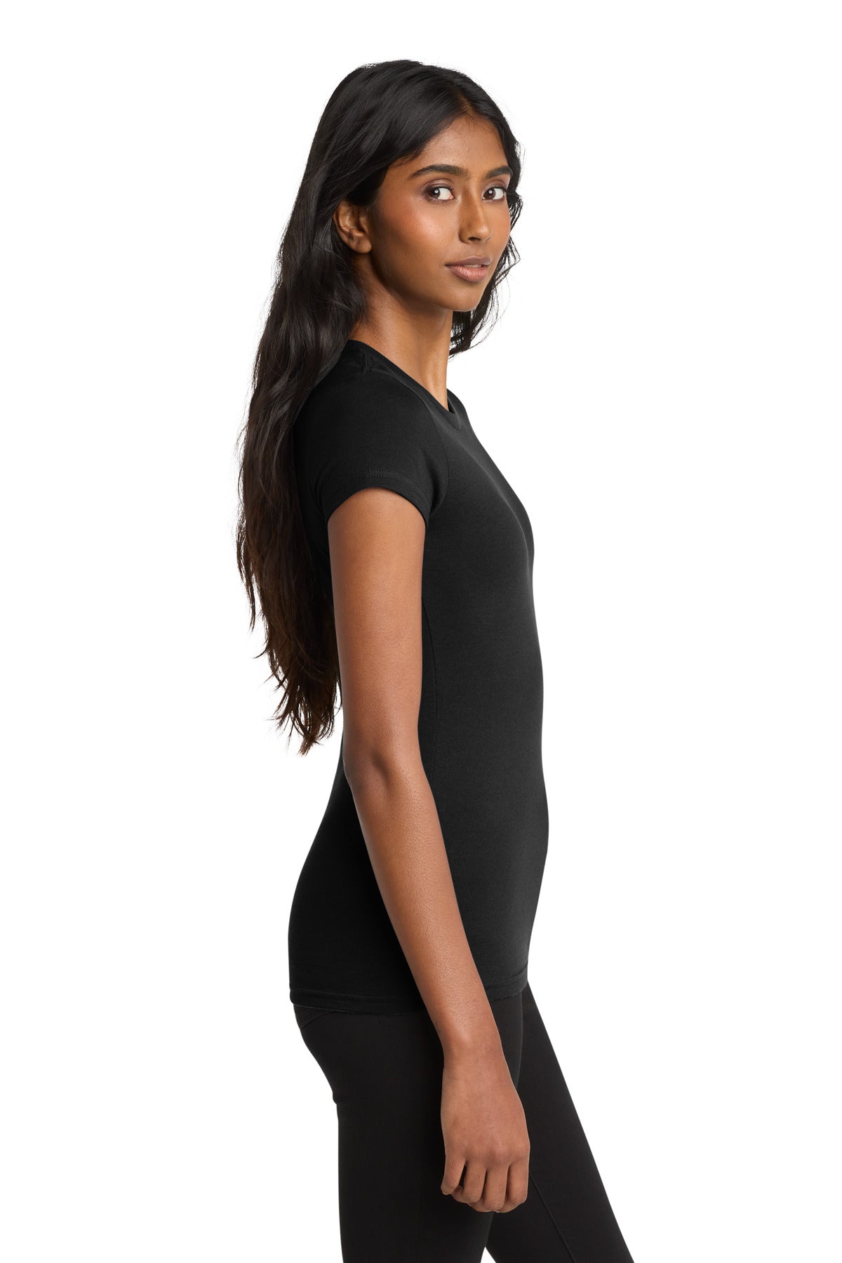 Right View of Black District Women's Fitted Very Important Tee . DT6001 plain